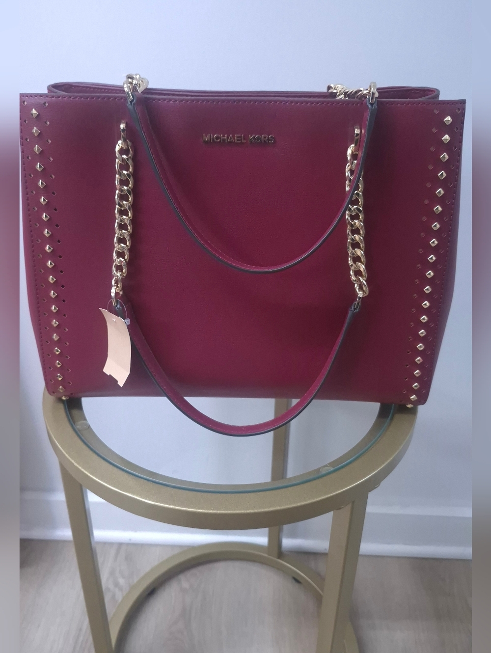 Michael Kors Burgundy Stud-Accent Tote Bag